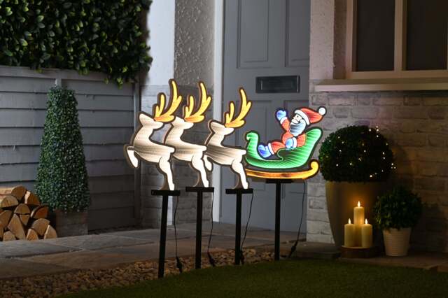 Christmas Christmas 4 Piece Infinity Sleigh & Reindeer Garden Stakes