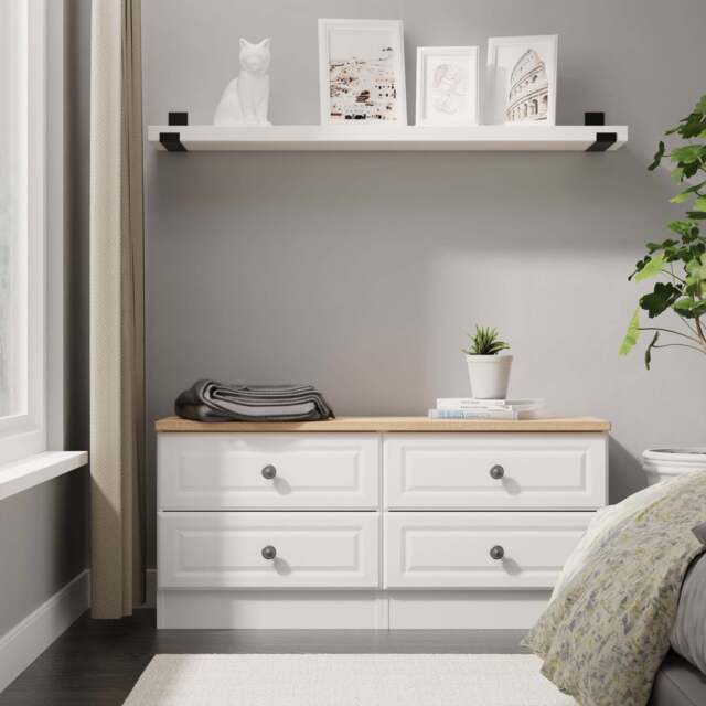 Norfolk Large Chest of Drawers White & Light Oak 4 Drawers 110cm