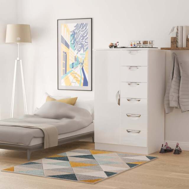 Camden Tall Wardrobe White 1 Door 1 Shelf 5 Drawers 126cm