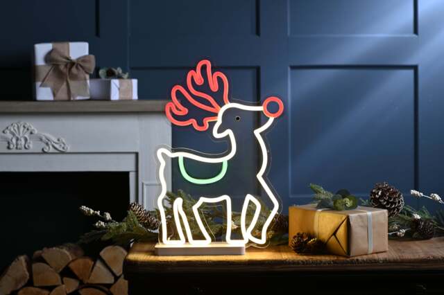 Christmas x 43cm Neon Flex Red Nose Reindeer On Base - 43cm