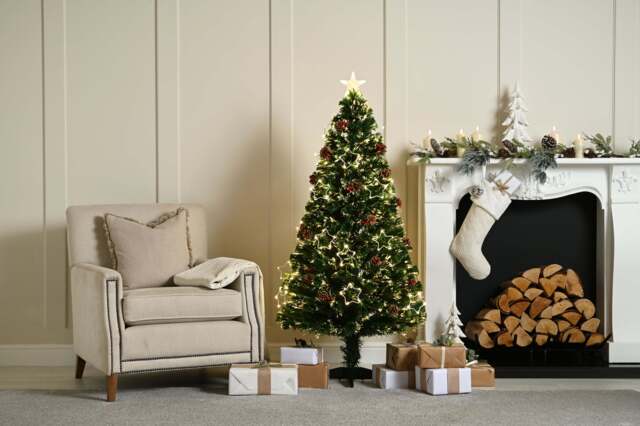 3ft Berries & Pinecones Christmas Tree Artificial - Dark Green Fibre Optic Warm White 80 Tips