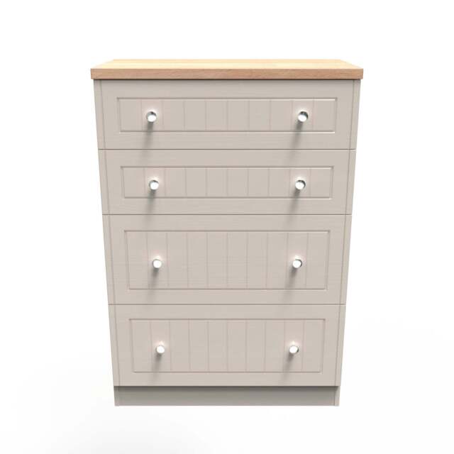 Vienna Tall Chest of Drawers Off-white & Light Oak 4 Drawers 74cm