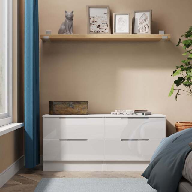 Milan Large Chest of Drawers White 4 Drawers 110cm