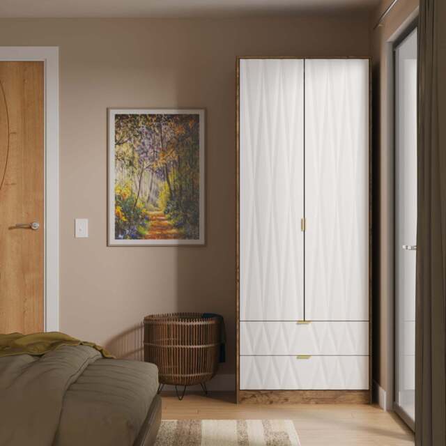 Las Vegas F Tall Wardrobe White & Oak 2 Doors 2 Drawers 198cm
