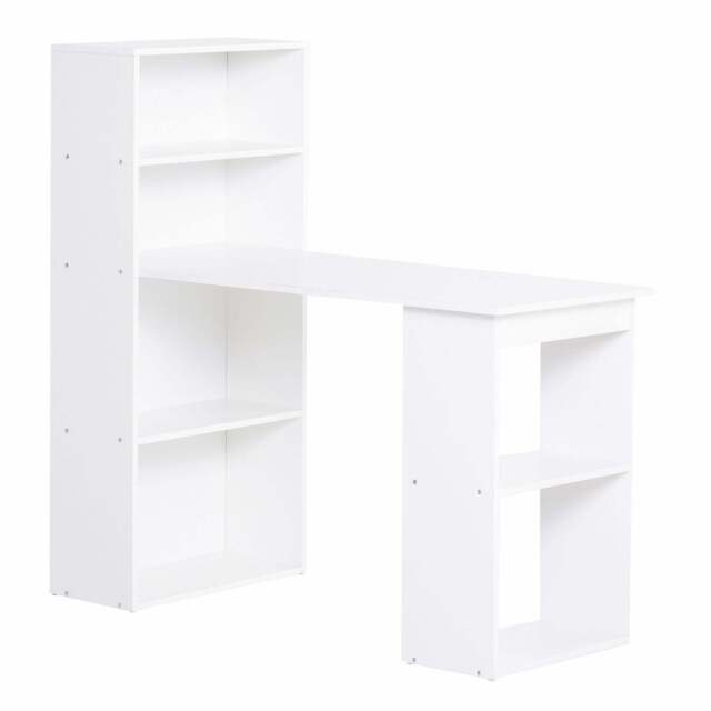 120cm Modern Computer Desk Bookshelf Study Table Workstation PC Laptop Writing Home Office 6 Shelves White