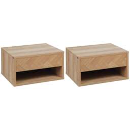 Homcom Set of Two Floating Bedside Tables - Wood-Effect
