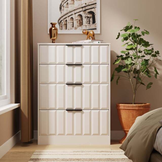 New York C Tall Chest of Drawers Off-white 4 Drawers 77cm