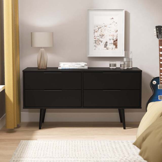 Hong Kong B Large Chest of Drawers Black 4 Drawers 115cm
