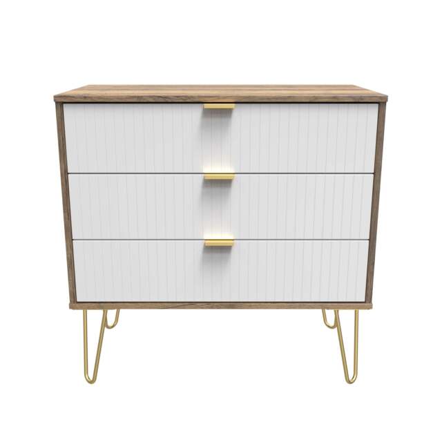Linear Chest of Drawers White & Oak 3 Drawers 77cm