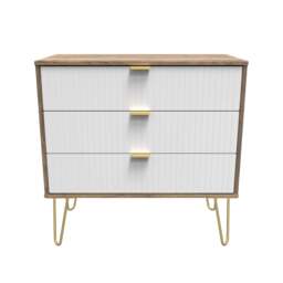 Linear Chest of Drawers White & Oak 3 Drawers 77cm
