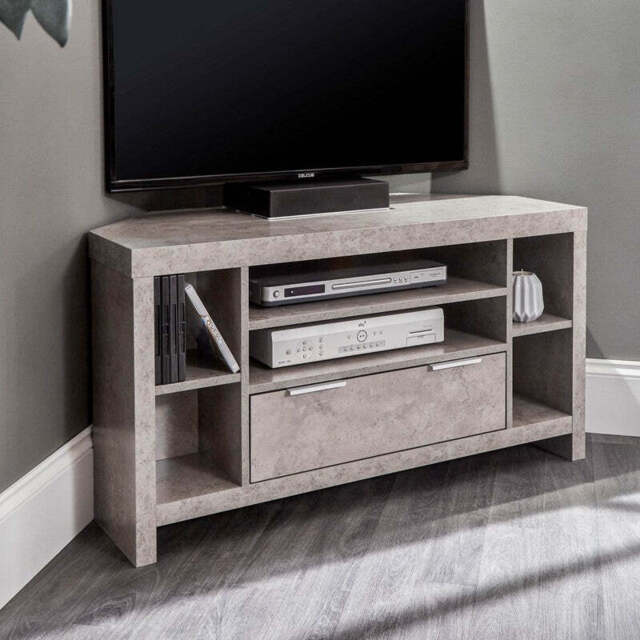Bloc Corner TV Unit Melamine Light Grey 6 Shelves 1 Drawer