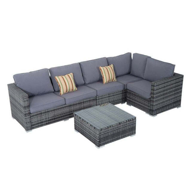 Outsunny 4 Pcs Rattan Garden Furniture Sets Wicker Patio Conservatory Dining Set With Corner Sofa Loveseat Coffee Table Cushions For Balcony Backyard Pool
