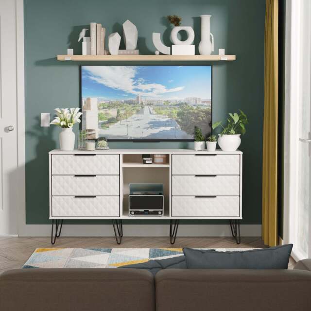 Harlequin Large Sideboard Off-White 2 Shelves 6 Drawers 152cm