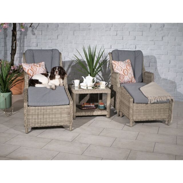 Wentworth Rattan Garden Bistro Set by Royalcraft - 2 Seats Grey Cushions