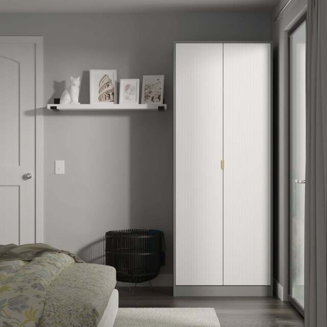Nashville F Tall Wardrobe White & Grey 2 Doors 1 Shelf 77cm