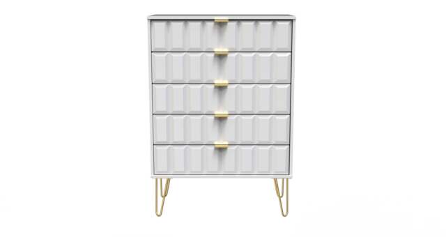 Cube Tall Chest of Drawers White 5 Drawers 109cm