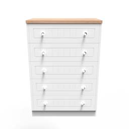 Vienna Tall Chest of Drawers White & Light Oak 5 Drawers 74cm
