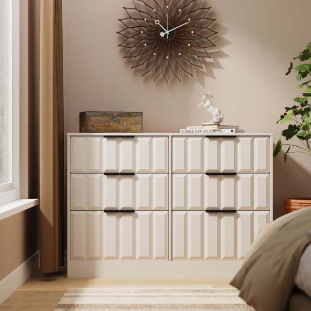 New York C Large Chest of Drawers Off-white 6 Drawers 115cm