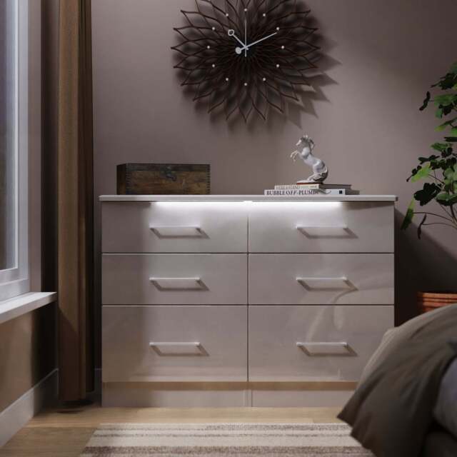 Paris Large Chest of Drawers Off-white 6 Drawers 112cm