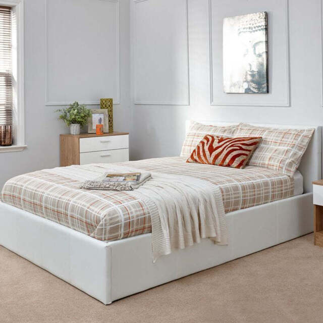 Winston King Size Ottoman Bed Faux Leather White 5 x 7ft