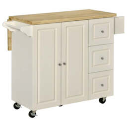 Homcom Drop-Leaf Kitchen Island on Wheels Utility Storage Cart with Drawers & Cabinet for Kitchen