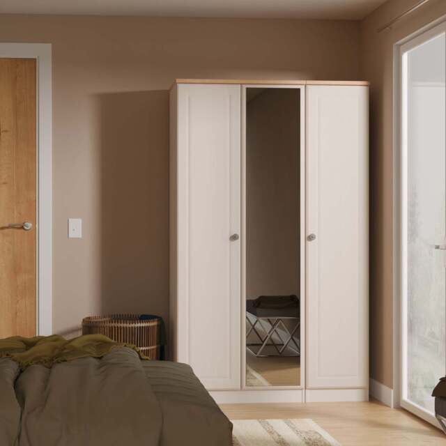 Norfolk Tall Mirror Wardrobe Off-white & Light Oak 1 Shelf 111cm