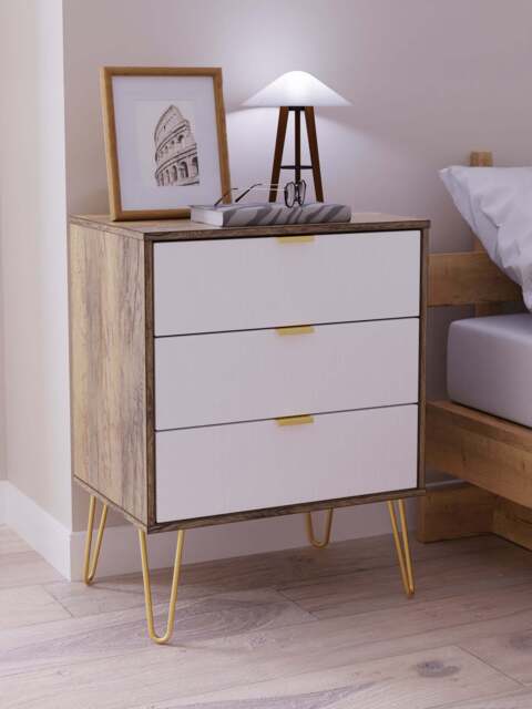 Linear Chest of Drawers White & Vintage Oak 3 Drawers 40cm