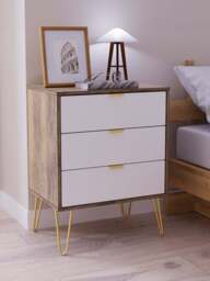 Linear Chest of Drawers White & Vintage Oak 3 Drawers 40cm