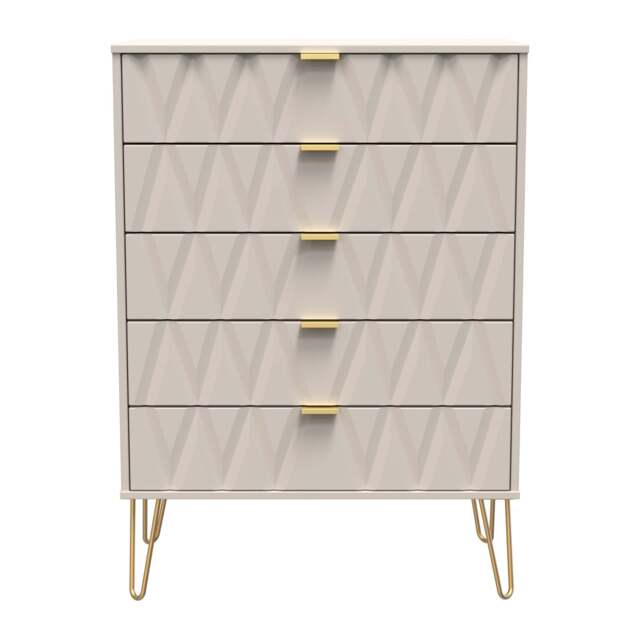 Diamond Tall Chest of Drawers Off-White 5 Drawers 109cm