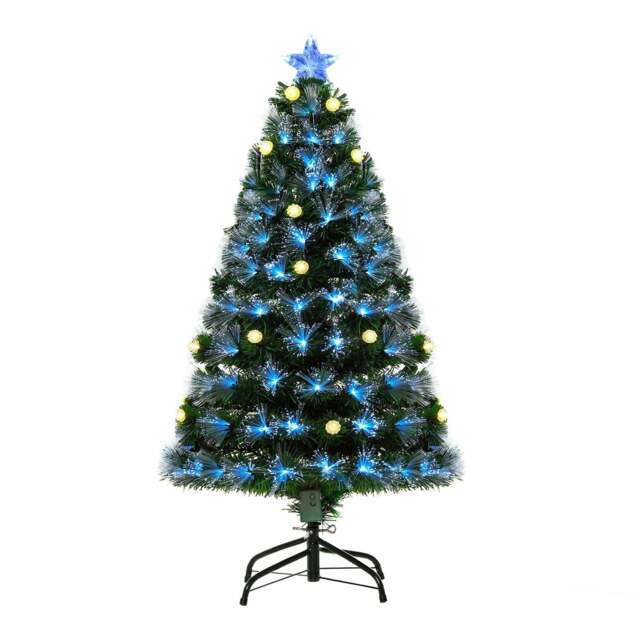 Homcom 4 Foot White Light Artificial Christmas Tree with 130 LEDs Star Topper Tri-Base Full Bodied Seasonal Decoration
