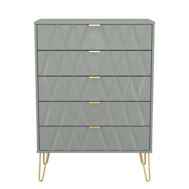 Diamond Tall Chest of Drawers Grey 5 Drawers 109cm