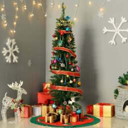 5 Foot Artificial Pine Pencil Slim Tall Christmas Tree with 294 Branch Tips Xmas Holiday Décor with Stand Green