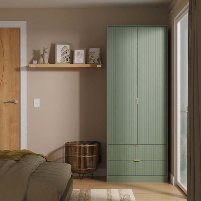 Nashville F Tall Wardrobe Green 2 Doors 2 Drawers 77cm