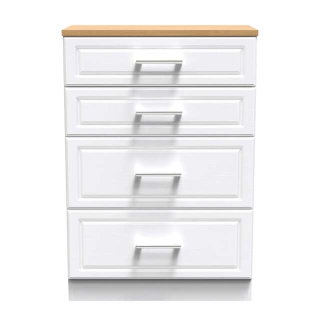 Kent Tall Chest of Drawers White & Oak 4 Drawers 108cm