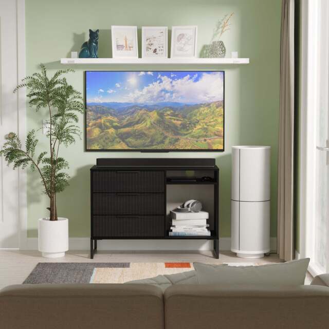 Fluted TV Unit Black 2 Shelves 3 Drawers 97cm