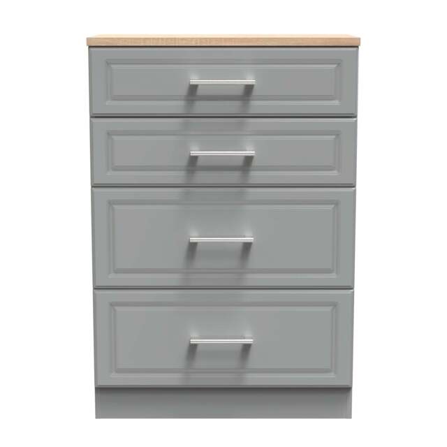 Kent Tall Chest of Drawers Grey & Oak 4 Drawers 108cm