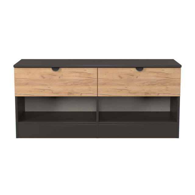 Bora Large Chest of Drawers Oak & Dark Grey 2 Shelves 2 Drawers 110cm