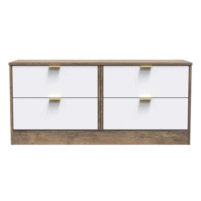 Nashville F Large Chest of Drawers White & Vintage Oak 4 Drawers 115cm