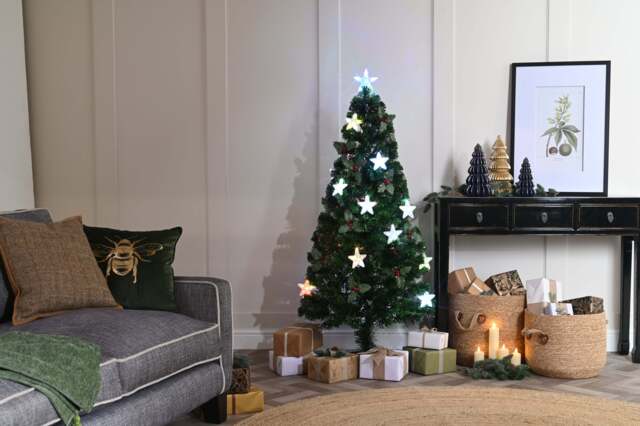 5ft Holly Christmas Tree Artificial - Fibre Optic Multicoloured 170 Tips