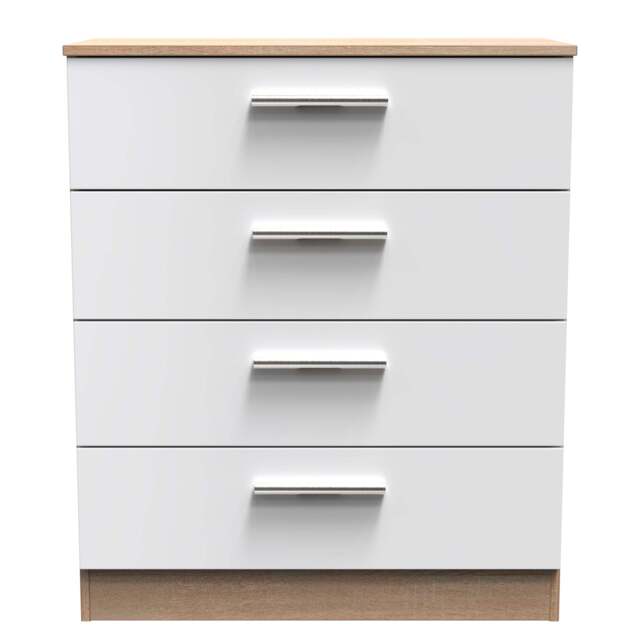 Contrast Chest of Drawers White & Oak 4 Drawers 89cm