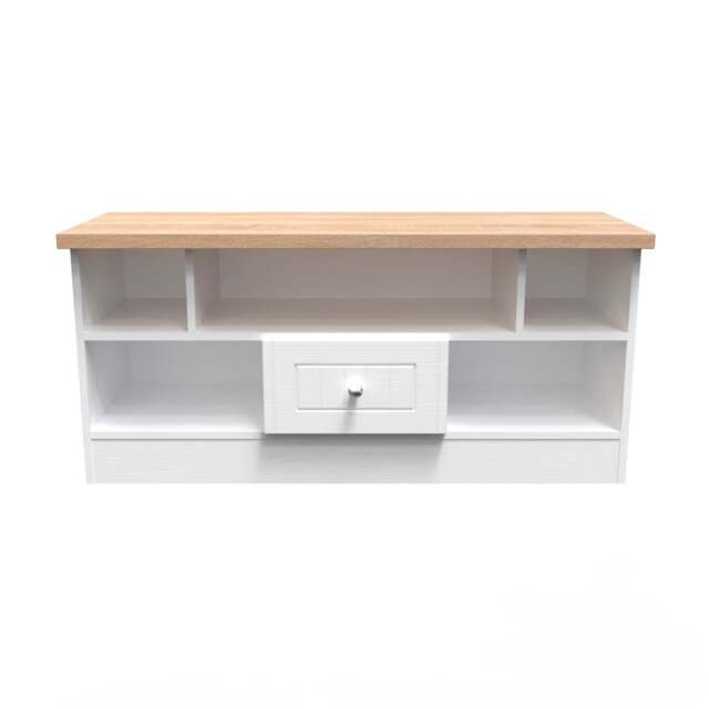 Vienna TV Unit White & Light Oak 5 Shelves 1 Drawer 110cm