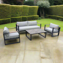 Arles Garden Sofa Set by Croft - 4 Seats Grey Cushions