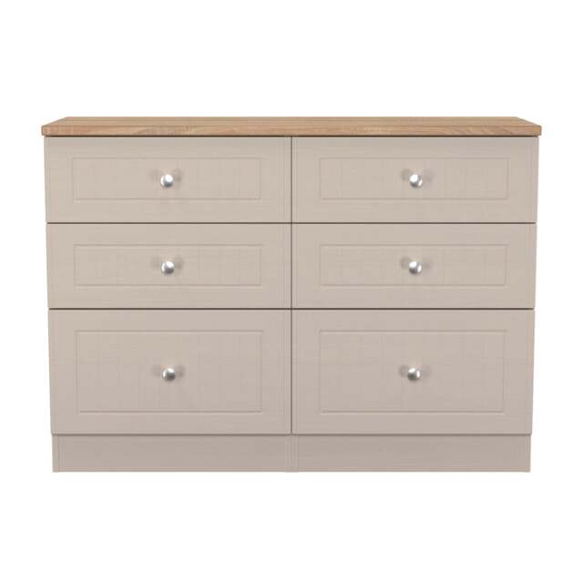 Vienna Large Chest of Drawers Off-white & Light Oak 6 Drawers 110cm