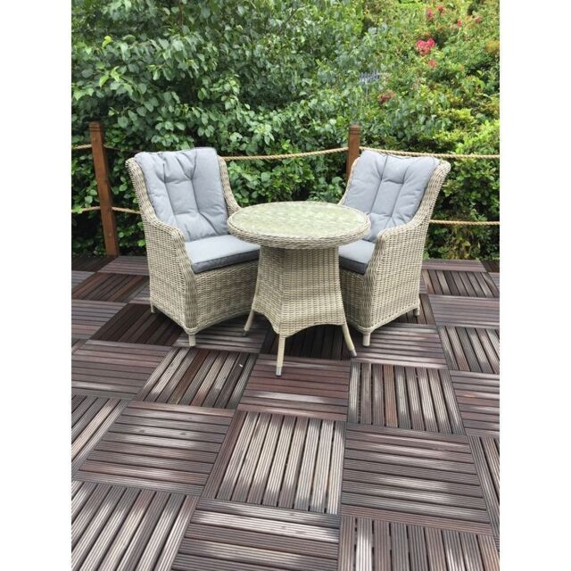 Wentworth Rattan Garden Bistro Set by Royalcraft - 2 Seats Grey Cushions