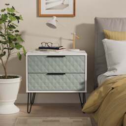 Harlequin Side Table Teal & White 2 Drawers 60cm