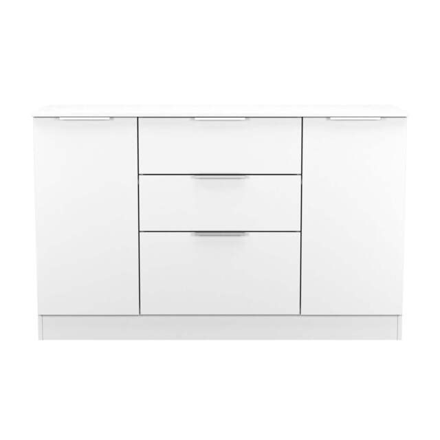 Plymouth Large Sideboard White 2 Doors 1 Shelf 3 Drawers 126cm