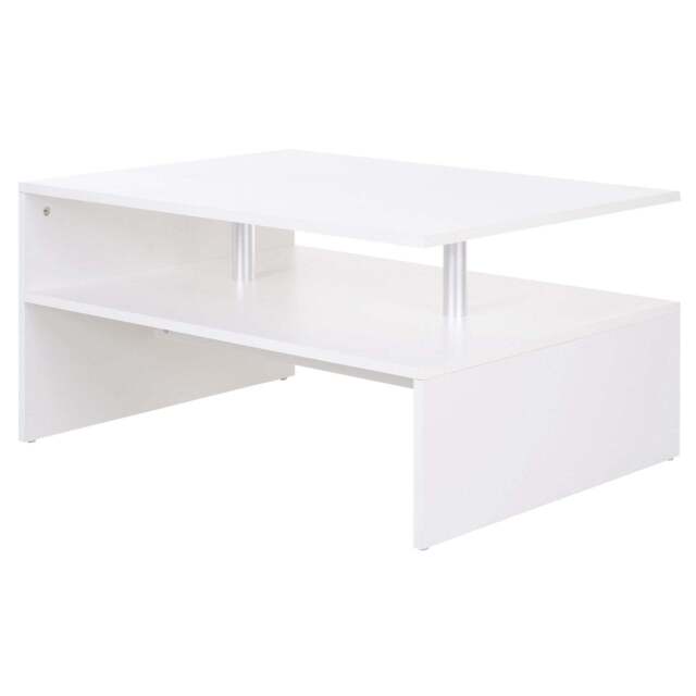 2-Tier Coffee Table Side/End Table Modern Rectangular Design w/ Open Shelf Living Room Entryway Hallway Furniture White