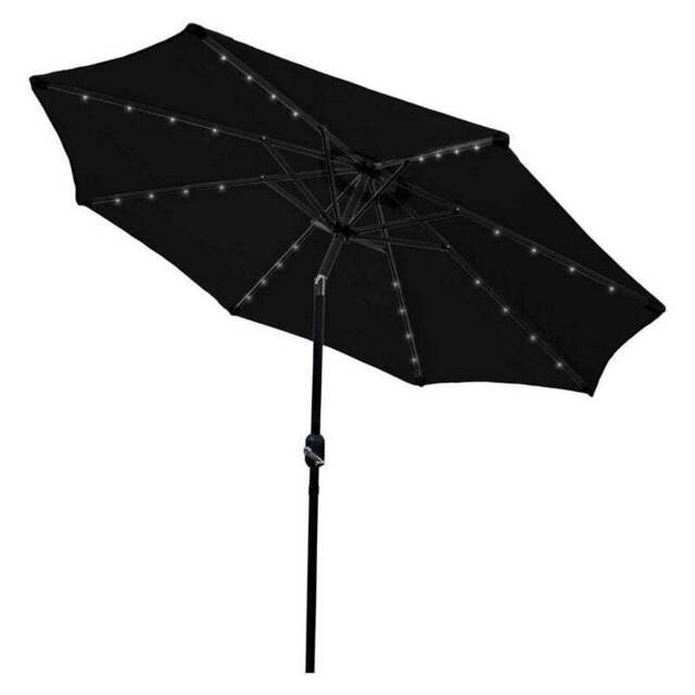 Solar LED Tilt Garden Parasol by Raven - 2.7M Black