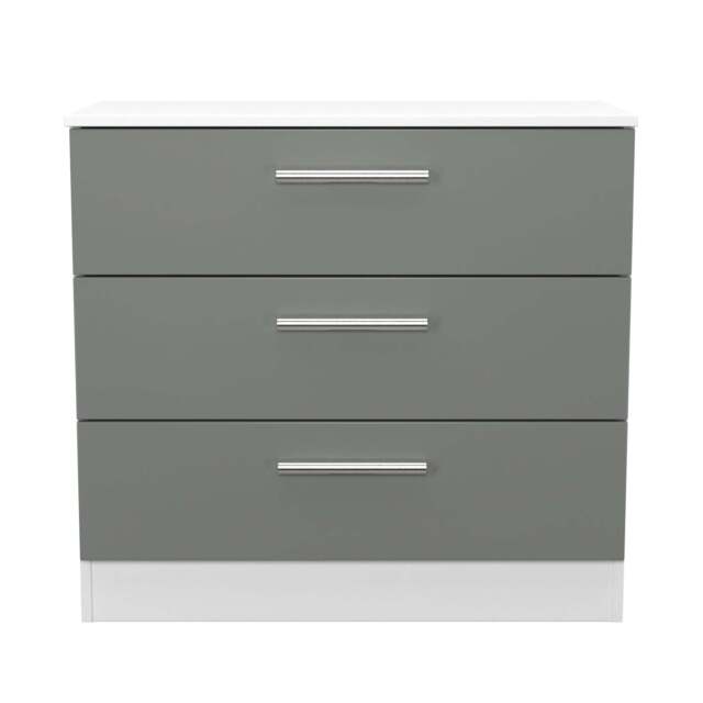 Contrast Chest of Drawers Grey & White 3 Drawers 74cm