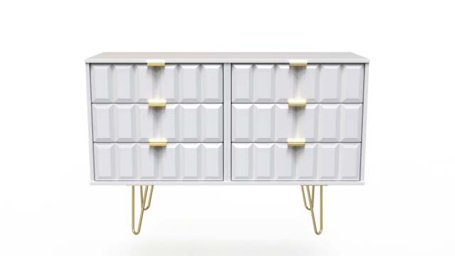 Cube Large Chest of Drawers White 6 Drawers 115cm